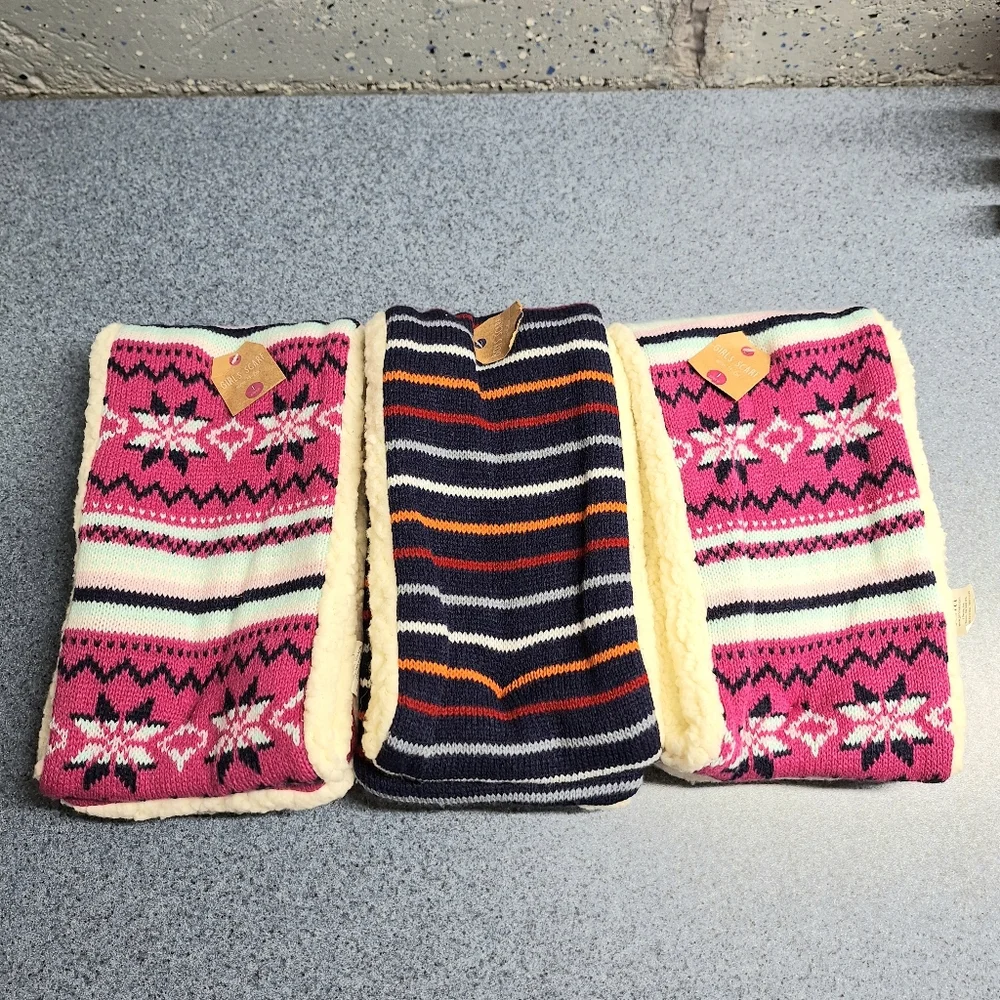 Gertex Plush Scarf, Bundle (2) Snowflakes & (1)Stripes Set of 3, Ages 4-6, NWt